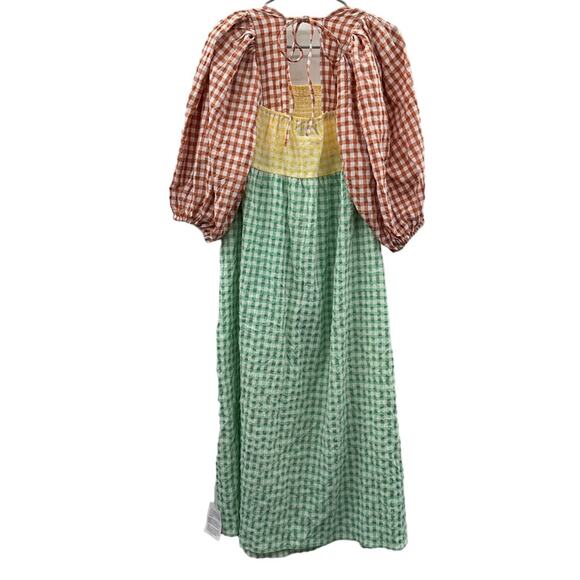 ASOS Design Shirred Mixed Multicolor Gingham Print Long Sleeve Midi Dress Sz 6 - Picture 4 of 8